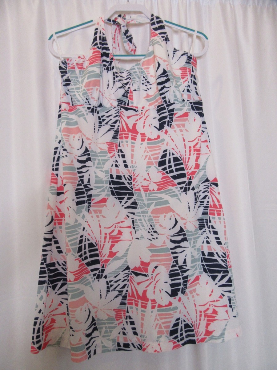 Columbia Sportwear Halter Dress Neck Tie Large Stretchy Pastel Leaves Columbia Sportwear Halter Dress Neck Tie Large Stretchy Pastel Leaves