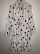 VICTORIA'S SECRET COZY SHORT PLUSH BATH ROBE LOGO White W/POLKA DOT M/L NWT