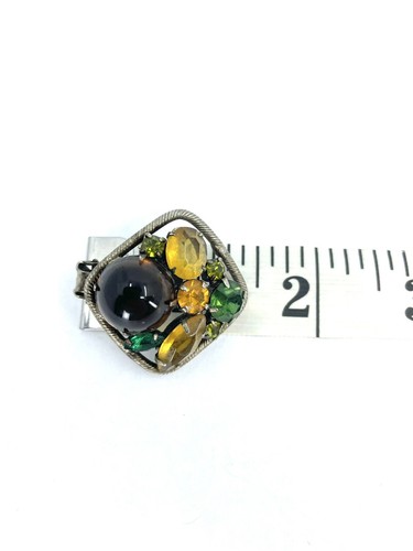 Vintage Schreiner Style Unsigned Glass Cabochon Earth Tone Brooch And Earrings - Picture 9 of 9