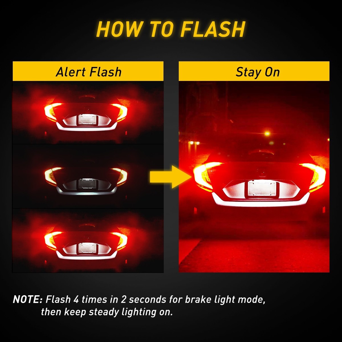 Red Strobe Flashing LED Brake Light Bulbs 7443 - 5 Flash Then Solid, Fits Honda Civic Accord, Super Bright 11 thumbnail image