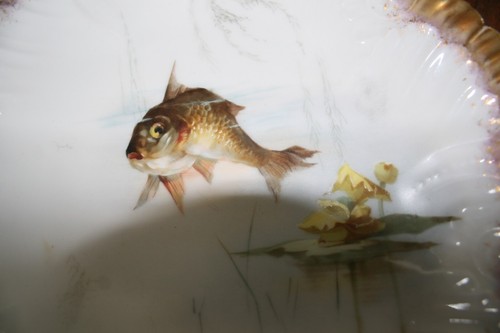 3 Antique Ovington Bros New York Hand Painted Limoges Porcelain Fish Plates - Picture 6 of 11