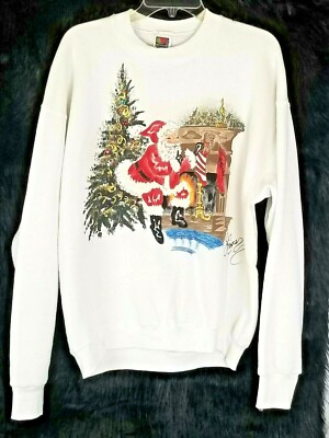 Vintage  La Claire Bedazzled Christmas Sweat Top with Santa Claus - Size L