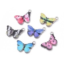 5 Assorted Enamel Charms Silver Butterfly Findings Mix 20mm Jewelry Making