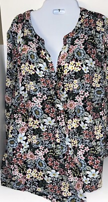 Philosophy Floral 1X  Tunic Long Or Quarter Sleeve 100% Polyester Flowing Mat