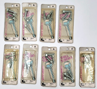 Midwest Fastener #14 X 1'' Self Drill Screws Hex Head Silver 3 Pk Lot of 9