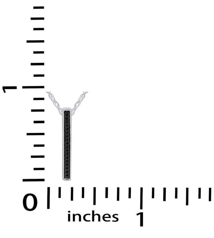 Collar colgante de barra pavé de diamantes naturales negros de corte redondo en plata de ley 925 Foto 4 de 4