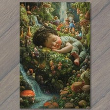 FLATCARD Sleeping Baby Creepy Enchanted Forest Scene Fantasy Mushrooms Nature