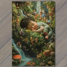 Art Print Sleeping Baby Creepy Enchanted Forest Scene Fantasy Mushrooms Nature