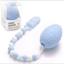 Dino Eggie Egg Teether Baby Teething Toy With Silicone Beaded Pacifier Holder 