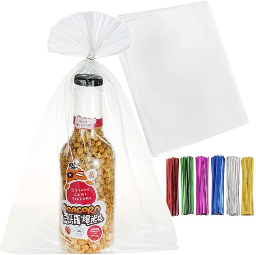 100 Pcs Premium 20"x30" Clear Cello Treat Bags with Colorful Twist Ties - 第 3/10 張圖片