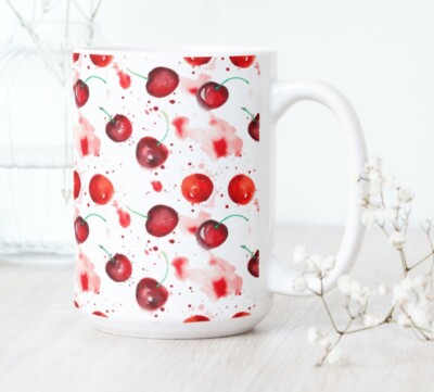 Delicious Cherries Coffee Tea Mug Cup 15 Oz Colorful Illustration by Mugzan NEW