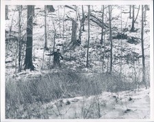 1970s Police Officer Outside Snow Covered Ground Trees Vintage Image Original