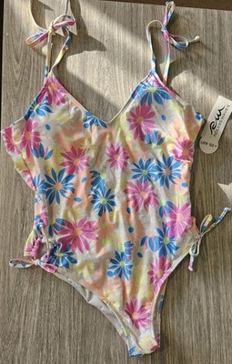 Endless Waves Swimsuit Women L 12-14 Floral Adjustable Strap NWT UFP 50+ 