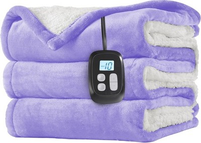 Full Size 72''x84'' Electric Heated Blanket LCD Display 10 Heat Settings Purple