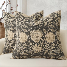 Vintage Floral Print Throw Pillow Covers 18X18 Set of 2 Neutral Modern Farmhouse
