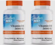 2 packs - Doctor's Best Vitamin D3 5000IU, Non-GMO, Gluten  Soy Free, 180 Ct ea