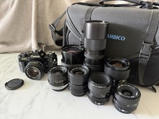 Canon AE-1 Program 35mm SLR Film Camera Huge Lens Lot And Case