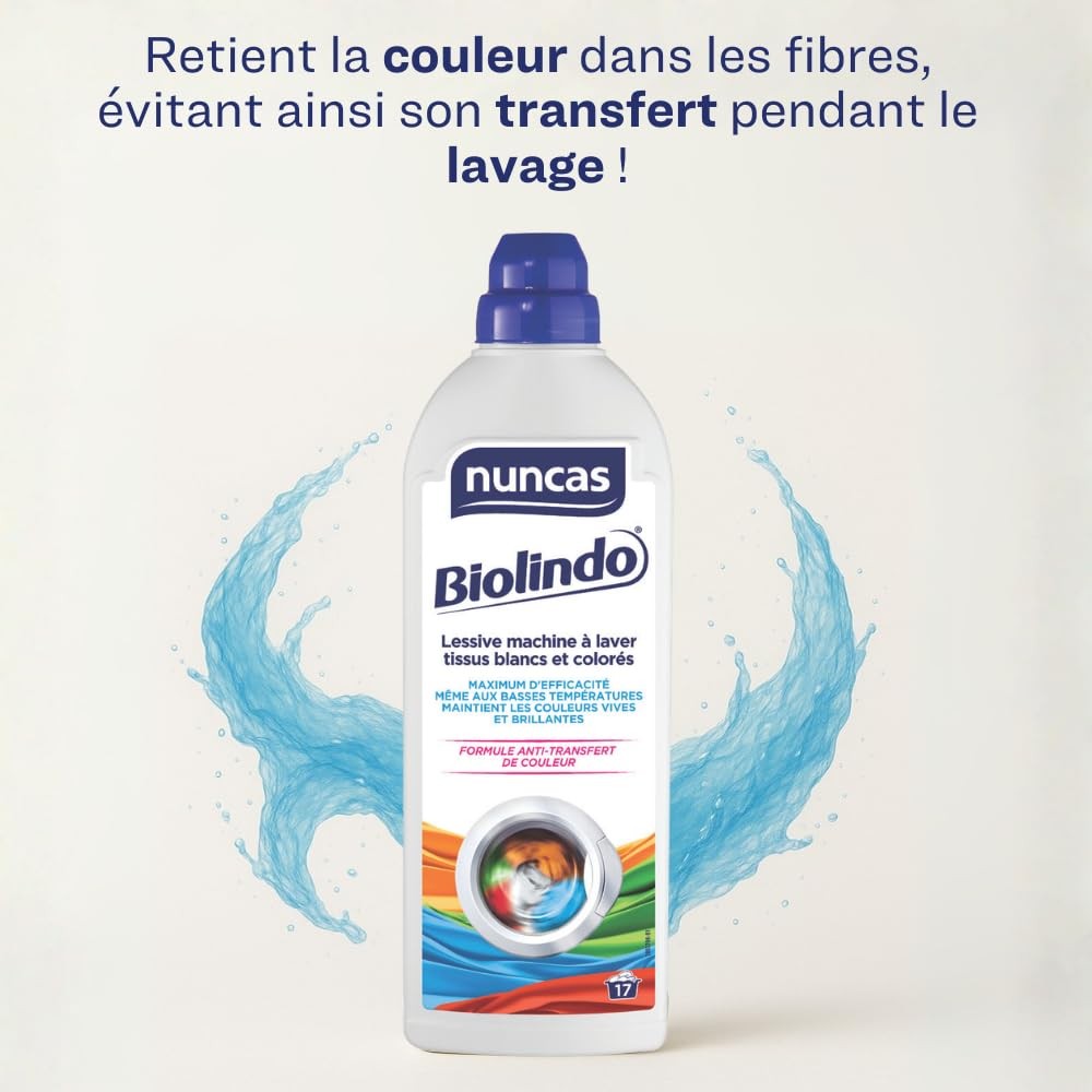 Lessive linge blanc et couleur Biolindo liquide en flacon de 1000ml