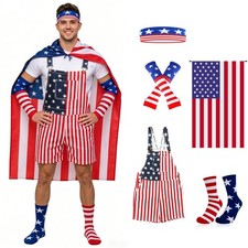 AOLIUP American Flag Overalls Men - 4th of July Outfits with USA Cape Patriot...