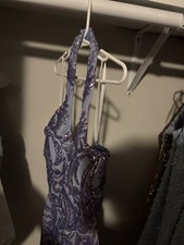Dillard's Periwinkle Sequin Mesh Halter Long Gown Women's Size 3/4 Sleeveless