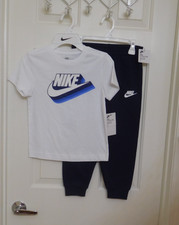 NWT 2pc Nike White Blue Navy Shirt  Navy Joggers Set sz 6