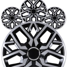 16 Universal Black Silver Hubcaps Snap On Wheel Rim Covers Retention Rings Set 4