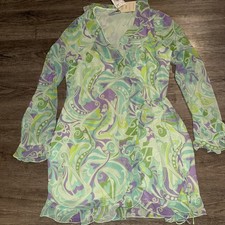 NWT Mango MNG Wrap Mini Dress Green Purple Hippie Boho