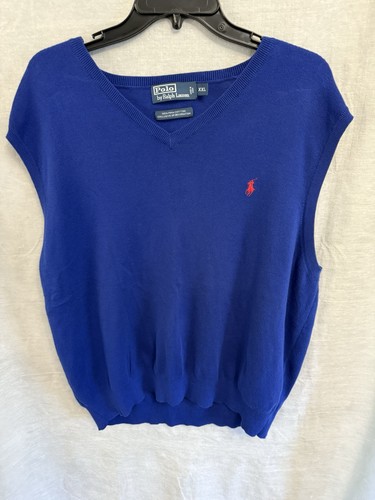 Polo Ralph Lauren Herren Blau Pullover Weste 100% Pima Baumwolle V-Ausschnitt Gr. XXL