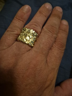 Large Nugget Rectangle Ring Real Solid 10K Yellow Gold All Sizes