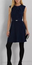 LAUREN RALPH LAUREN Navy Blue Velvet Dress Silver Belt Women’s Size 10P NWT