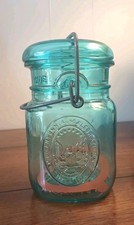 Vintage Ball Ideal Blue Mason Jar Glass Wire Lidded Bicentennial Celebration