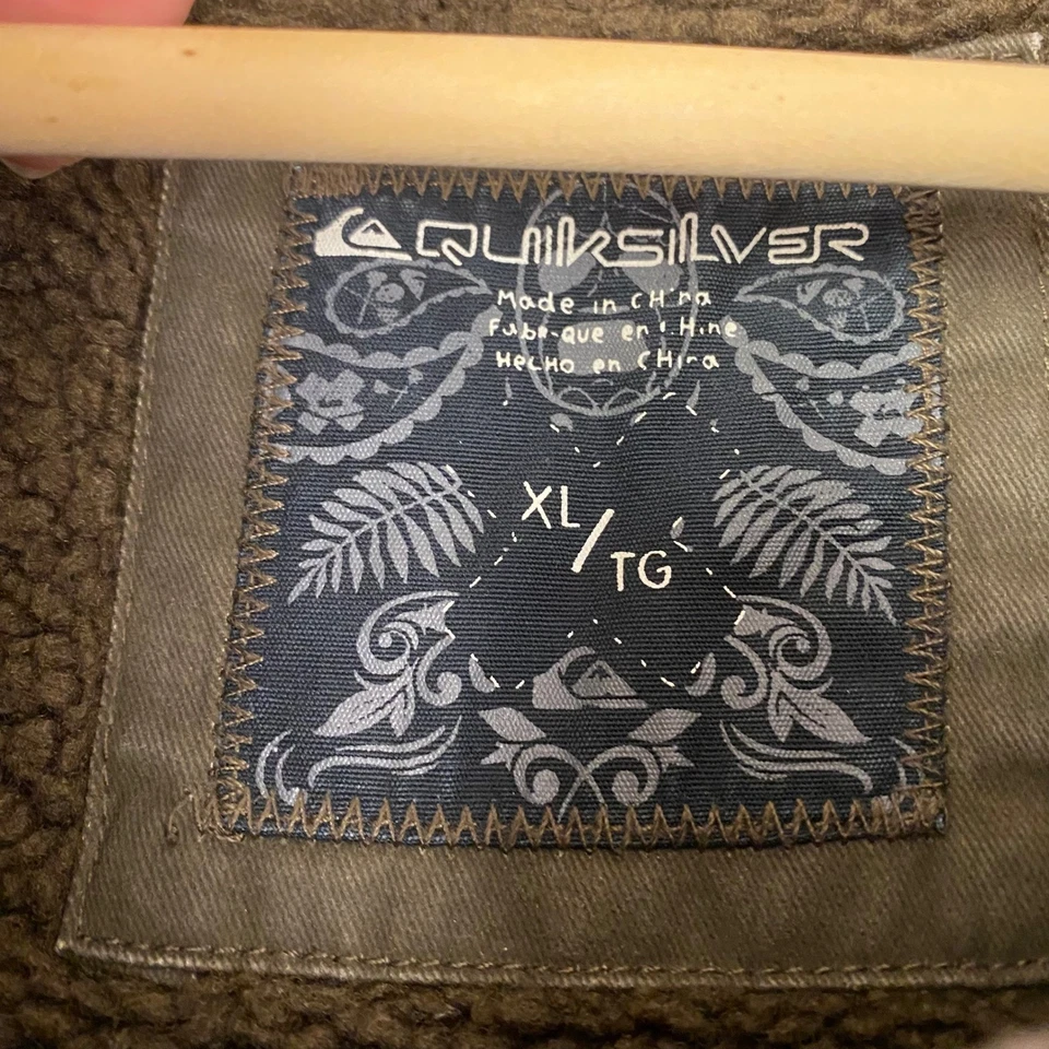 Chaqueta Quiksilver Para Hombres XL Verde Oliva Cremallera Completa Forrada Sherpa Tareas de Granero Foto 3 de 4