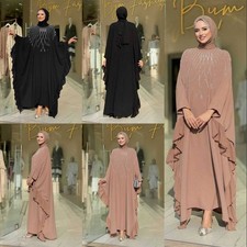 African Women Abaya Cape Batwing Sleeve Kaftan Elegant Ruffled Dress Robe Gown