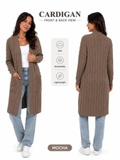 Women's Chunky Cable Knit Cardigan Long Sleeve Open Front Sweater with Pockets