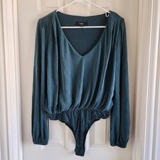 Lulus Chic on Repeat Emerald Green V-Neck Long Sleeve Bodysuit Size Medium
