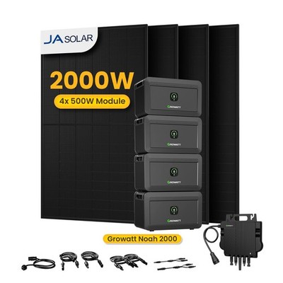 Balkonkraftwerk 2000Watt mit Speicher 2kWh-8kWh Growatt NOAH 2000 Komplettset