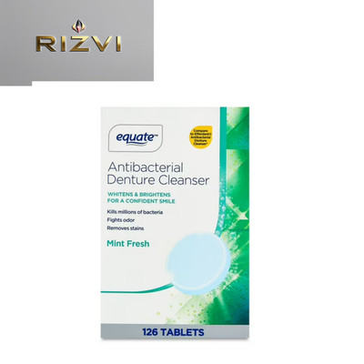 Equate Effervescent Antibacterial Denture Cleanser Tablets, Mint Fresh, 126 Coun
