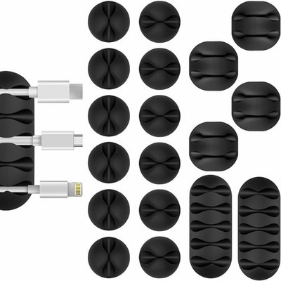 18-Pack Black Cable Clips   Cord Holder for Phone, Charger, Desk & Office