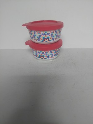 Tupperware Stack & Store (2)  6 oz Bowl Set - Fancy Design With Lock Lids