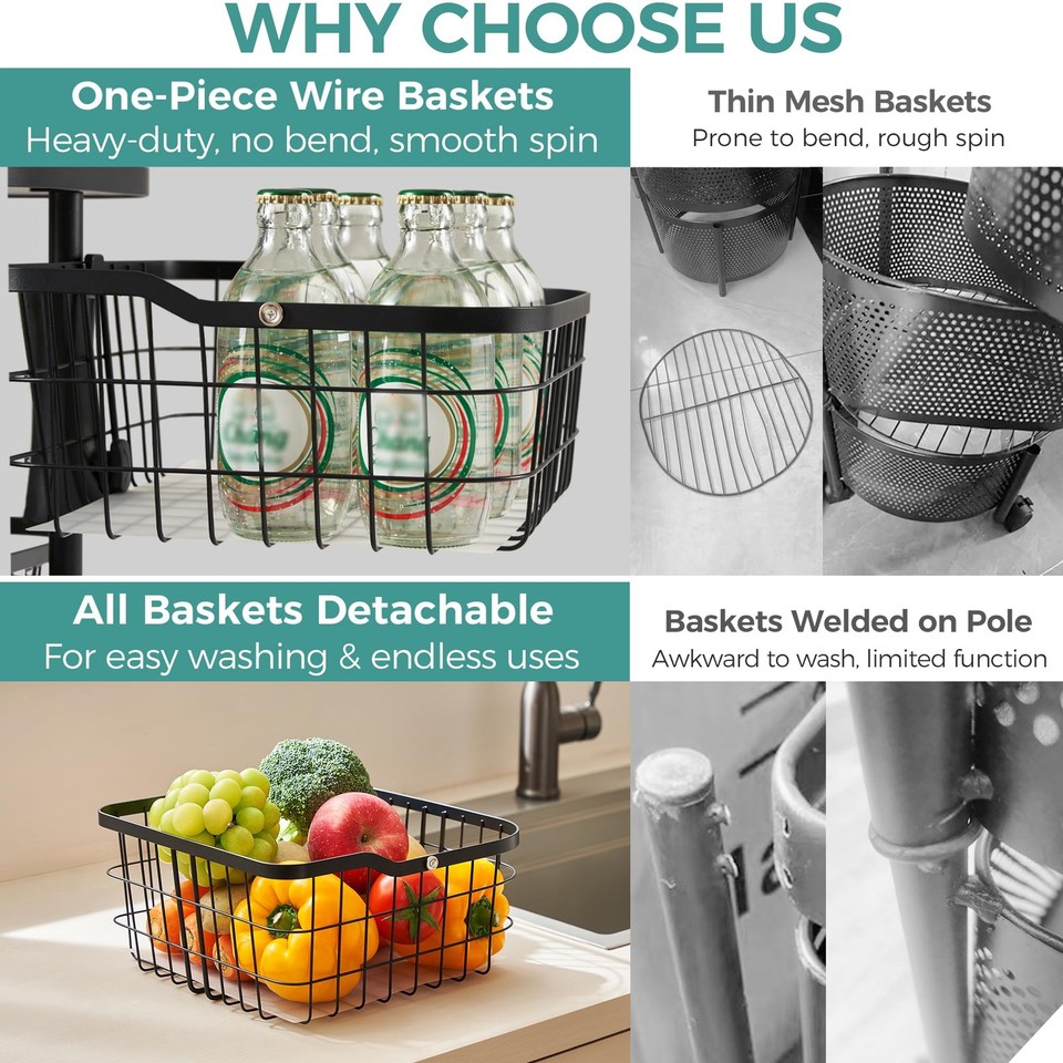 Vegetale Rack 5 Tier Rotating Kitchen Storage Cart, Fruit Vegetable Potato Rack Stand ...