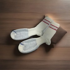 Women's VTG Socks Super Soft Crew Acrylic Pink/Gray Stripe 9-11 USA Blue Toe