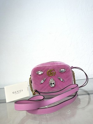 GUCCI Shoulder Bag GG Marmont Velvet Quilted Velour Pink