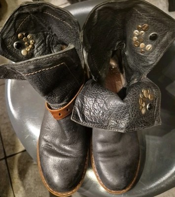 AS 98 Handmade Moto-Style Ankle Boots Black Encrusted. Made In Italy. Sz US 9.5