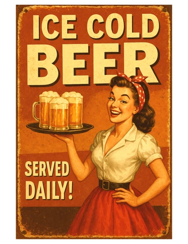 Man Cave Beer Pint Bar Clock Served Daily Save Water Retro Self Adhesive Sticker