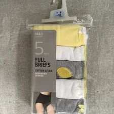 Marks & Spence Ladies 5 Pack Cotton Lycra Full Briefs Knickers Size 8 Yellow Mix