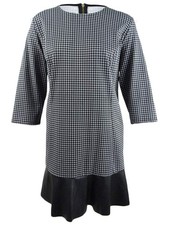 Michael Michael Kors Women's Plaid Ruffle Hem Dress (XXL, Black/White)