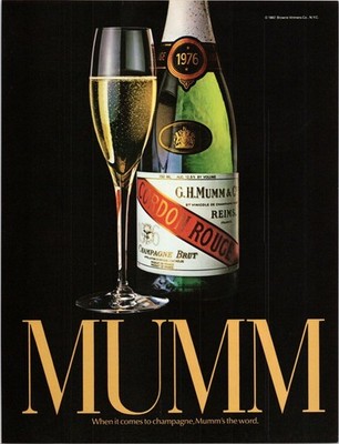 G.H. Mumm Cordon Rouge Champagne Brut Print Ad 1982 Vintage Wine