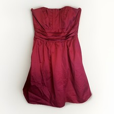 David's Bridal 83312 Red Cotton Sateen Strapless Ruched Bridesmaid Dress Size 6