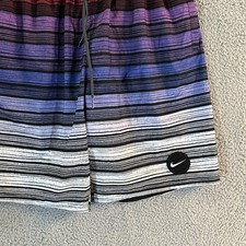 Nike Mens L Stripe Breaker 9" Volley Swim Trunks Shorts Purple Red Gray NESSA462