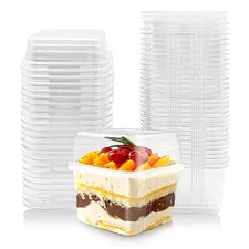 50 Pack 8 Oz Plastic Square Dessert Cups with Lids,clear Parfait Cups,disposable